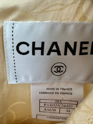 Chanel A/08 Cream Tweed Long Sleeve Diagonal Belted Dress with Collar Detailing FR 34 (UK 6)