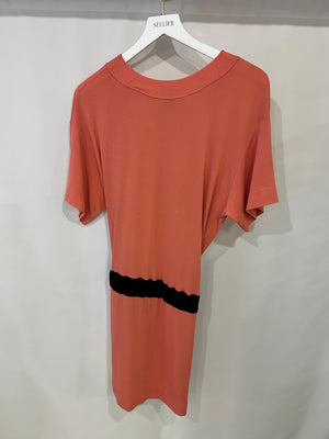 Louis Vuitton Coral Pink Mini Dress with Black Velvet Belt and Gold Logo Detail FR 38 (UK 10)