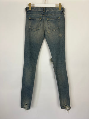 Saint Laurent Distressed Skinny Jeans With Silver Chain Detail Size 27