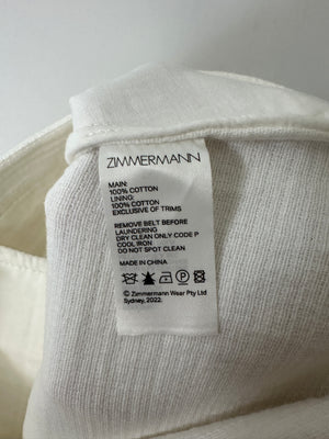 Zimmermann White Linen Shorts With Braided Beige Belt Size 0 (UK 8)