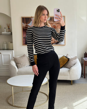 Chanel Black and White Striped Cashmere Jumper with Silver Detail Size FR 38 (UK 10)