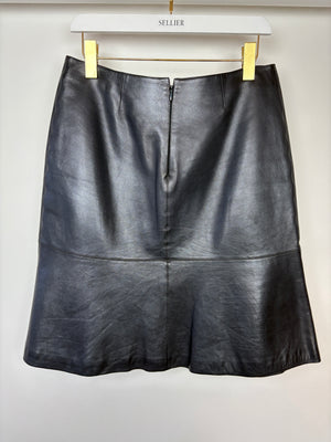 Chanel Navy Lambskin Leather Skirt with Small Chanel Plaque Detail Size FR 40 (UK 12)