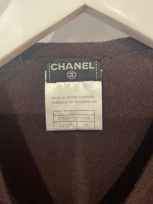 Chanel 02/A Chocolate Brown Cashmere Sleeveless Top with CC Logo Detail FR 38 (UK 10)