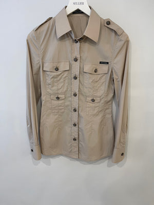 Dolce 
Gabbana Beige Long-Sleeve Shirt with Logo 
Button Detail Size IT 38 (UK 6)