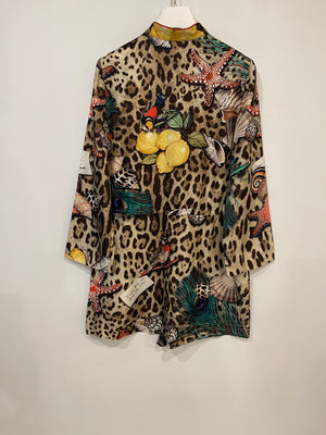 Dolce 
Gabbana Leopard and Multicolour Silk Printed Long-Sleeve Playsuit Size IT 40 (UK 8)