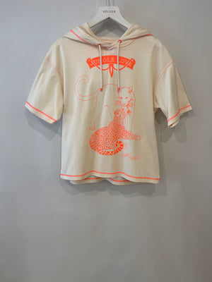 Hermès Cream and Neon Orange Jungle Love Hooded T-Shirt Size FR 36 (UK 8)