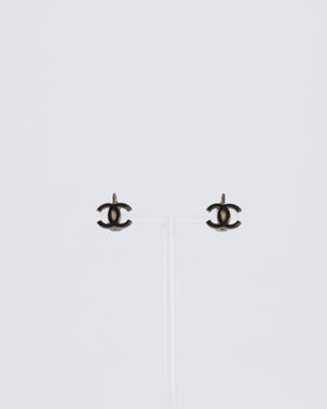 *HOT* Chanel Ruthenium and Black Enamel CC Logo Earrings