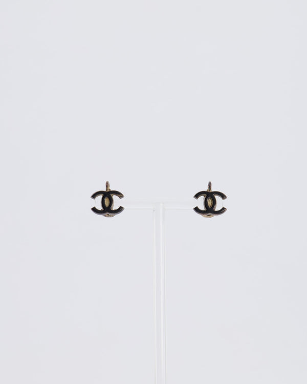 *HOT* Chanel Ruthenium and Black Enamel CC Logo Earrings