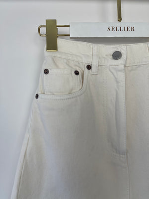 Prada White Denim Mini Skirt With Back Pocket Logo Detail Size IT 36 (UK 4)