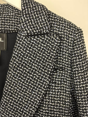 Chanel Black 
Grey Metallic Tweed Curved Hem Jacket with Ruthenium CC Button Detail FR 36 (UK 8)