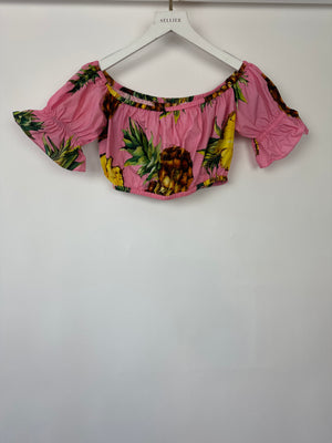 Dolce 
Gabbana Pink Pineapple Print Off-The-Shoulder Top Size IT 38 (UK 6)