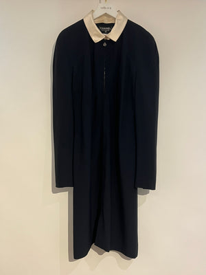 *VINTAGE* Chanel 97/A Navy Long Sleeve Midi Dress with Detachable Collar Detail FR "Petit" (UK 12)