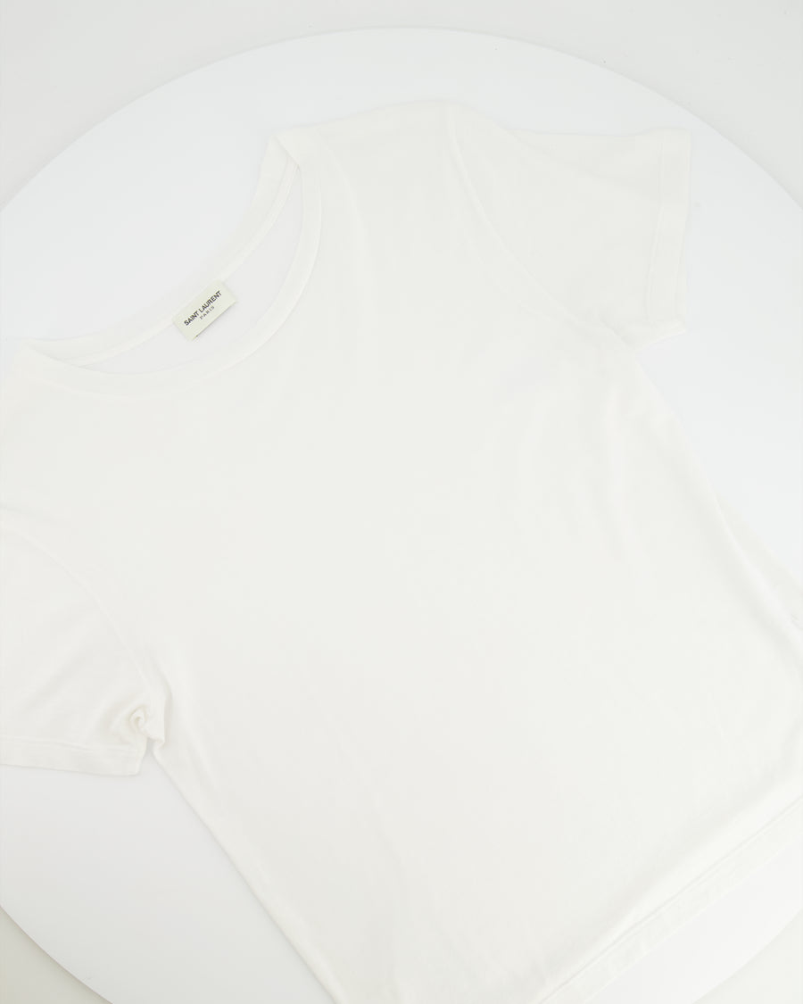 Saint Laurent White Cropped Short-Sleeve T-Shirt with Logo Detail Size S (UK 8)