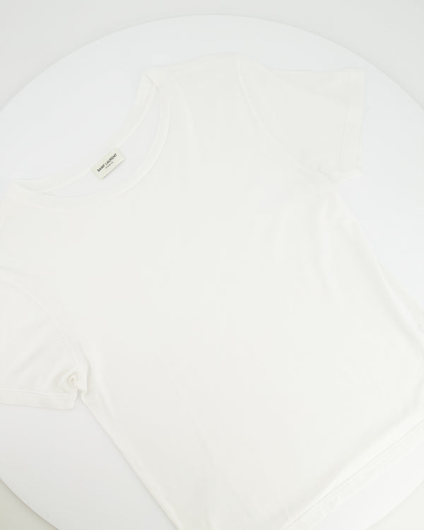 Saint Laurent White Cropped Short-Sleeve T-Shirt with Logo Detail Size S (UK 8)