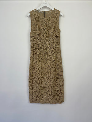 Prada Metallic Gold Sleeveless Floral Crochet Midi Dress Size IT 38 (UK 6)