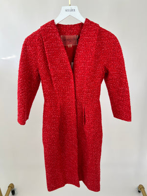 Giambattista Valli Red Tweed Long Jacket with Pocket Detail IT 38 (UK 6)