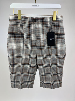 Saint Laurent Brown Houndstooth Mid Length Shorts FR 40 (UK 12)