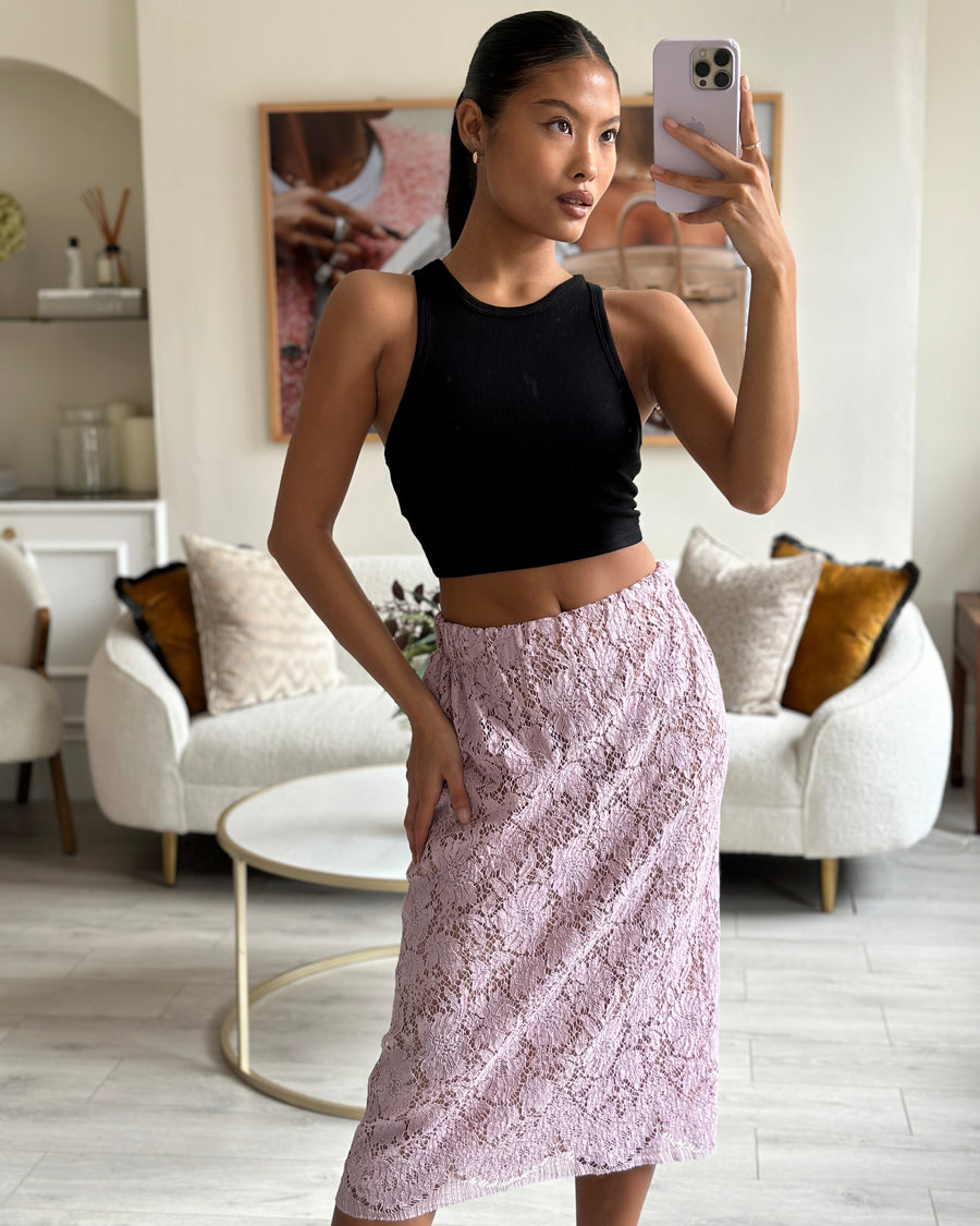 Gucci Pink Lace Midi Skirt with Elasticated Waistband Detail Size IT 38 (UK 6)