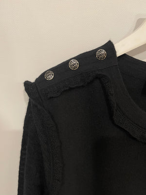 Chanel Black Long Sleeve Cashmere Midi Dress with Silver Logo Button Details Size FR 42 (UK 14)