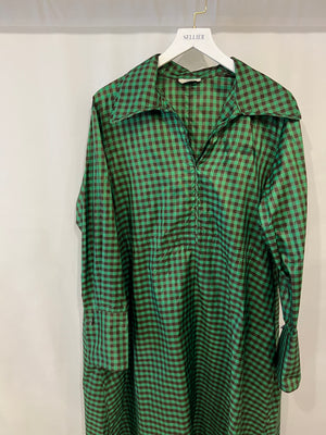 Fendi Green and Brown Silk Checked Maxi Dress with Logo Buttons Size IT 42 (UK 10) RRP £2,250