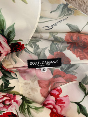 Dolce 
Gabbana White and Multicolour Floral Silk Short-Sleeve Top Size IT 42 (UK 10) RRP £675