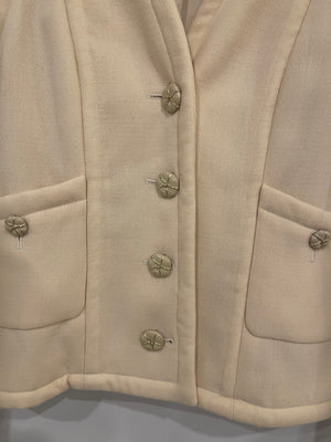 Chanel Cream Wool Jacket with Textured CC Button Details Size FR 38 (UK 10)