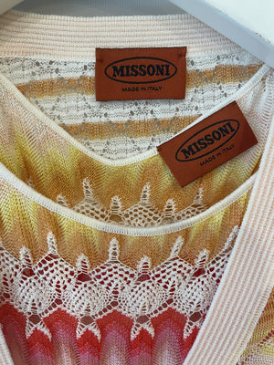 Missoni Pink, Yellow, White Cardigan and Sleeveless Top Set Size IT 40 (UK 8)