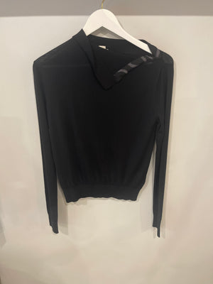 Hermès Black Wool Long-Sleeve Jumper with Silk Collar Detailing Size FR 38 (UK 10)