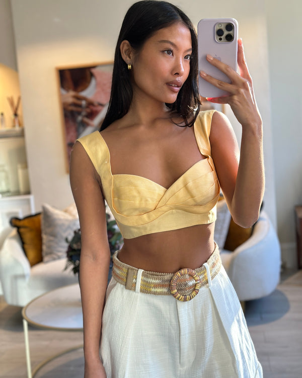 Zimmermann Yellow Linen Corset Crop Top Detail Size 0 (UK 8)