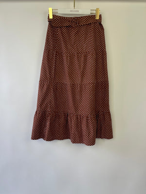 Faithfull the Brand Brown with White Polka Dot Wrap Crop Top and Midi Skirt with Belt Set Size S (UK 8-10)