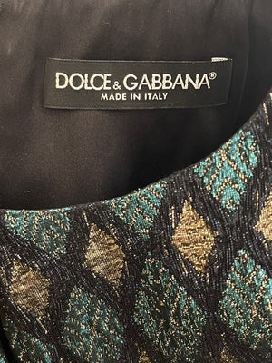 Dolce 
Gabbana Turquoise Metallic and Gold Jacquard Mini Dress Size IT 38 (UK 6)