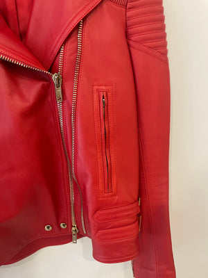 Givenchy Red Lambskin Leather Biker Jacket with Buckle Details Size FR 34 (UK 6)