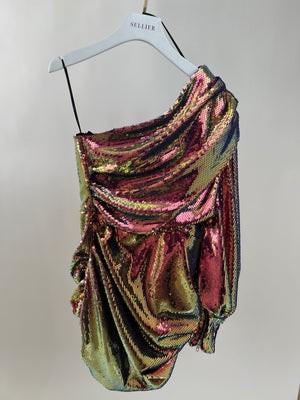 Alex Perry Multi-Coloured One Shoulder Sequin Dress Size UK 10