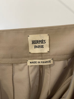 Hermès Beige Wrap Pleated Wool Mini Skirt Size FR 36 (UK 8)