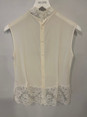 Ermanno Scervino White Silk Shirt Top with Lace Details Size IT 40 (UK 8)