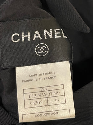 Chanel 99A Vintage Black Wool Maxi Dress with Open-Back Detailing and Buttons Size FR 38 (UK 10)