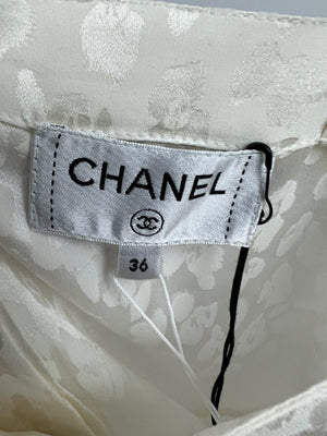 Chanel 23AK White Silk Sleeveless Shirt with CC Logo and Leopard Prints Detail FR 36 (UK 8) RRP £2450