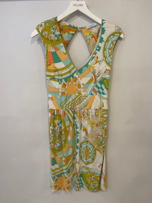 Emilio Pucci Blue, Orange and Green Midi Dress with Back Detail Size IT 38 (UK 6)