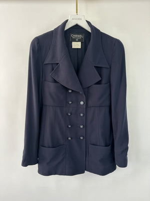 Chanel Navy Vintage Jacket With Silver CC Button Detail Size FR 38 (UK 10)