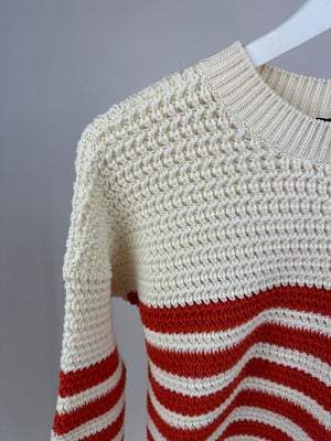 Gucci Cream Crewneck Knit Jumper with Orange Stripes XXS (UK 4)