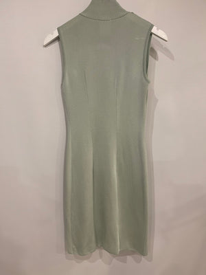 Chanel Pastel Green Textured Sleeveless Midi Dress with CC Pearl Button Details Size FR 36 (UK 8)