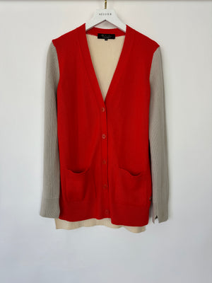 Loro Piana Cream, Grey and Red Cashmere Button Down Cardigan IT 38 (UK 6)