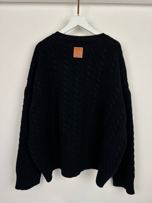 Loewe Black V-Neck Anagram Oversized Cable Knit Jumper Size S (UK 8)