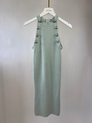 Balmain Blue Sleeveless Body Dress with Silver Button Detail Size FR 34 (UK 6)