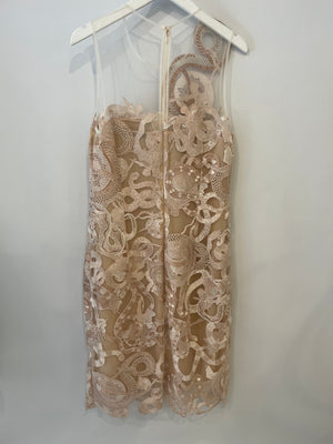 Mary Kataranzou Beige Mesh Midi Dress with Embellishment Details Size UK 12