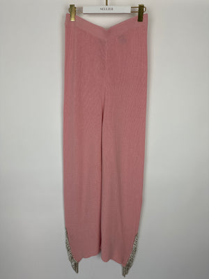 Izaak Azanei Pink Knit Trousers With Crystal Fringe Hem Detail Size Medium (UK 10)