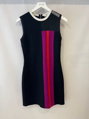 Fendi Black Wool Sleeveless Mini Dress with Pink Stripe Detail Size IT 38 (UK 6)