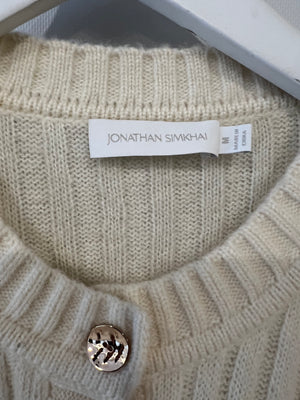 Jonathan Simkhai Cream Wool Cardigan with Gold Button Details Size M (UK 10)