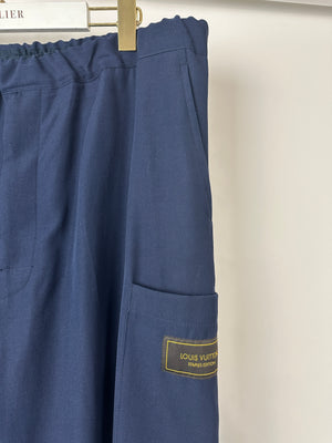 Louis Vuitton Menswear Navy Drawstring Trousers with Logo Patch Detail Size FR 46 (UK XL)