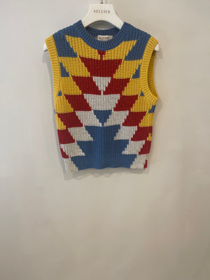 Valentino Multicolour Sleeveless Knitted Aztec Top with Metallic Details Size S (UK 8)